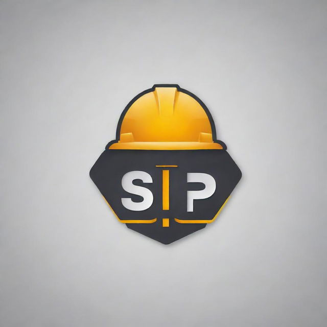 A professional and modern logo for a construction company named 'SP Construction'. The logo should include elements related to construction, such as a hard hat or a crane, with the letters 'SP' prominently displayed.