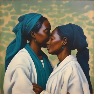 The painting depicted a sisterly bond between two women, showcasing their love and support for each other.