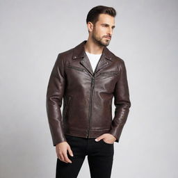 An exclusive, uniquely-designed leather jacket on a pure white background