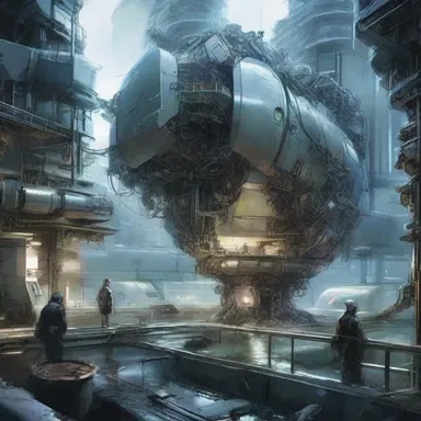 In the futuristic world described in the novel, the protagonist encountered a mechanical cesspool that efficiently processed waste in a sustainable manner.
