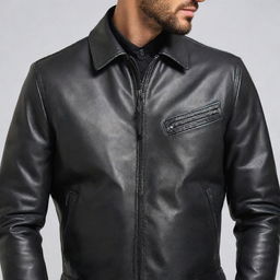 An exclusive, uniquely-designed leather jacket on a pure white background