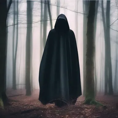 The mysterious figure walked silently through the forest, his cowled head hiding his face in shadows.