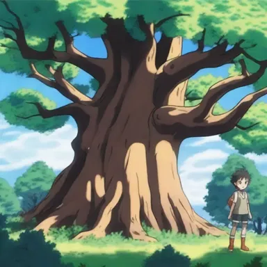 In the anime series, the protagonist encounters a logwood tree that possesses mystical powers.