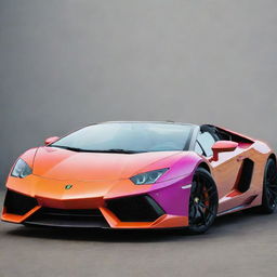 A vibrant Lamborghini with exaggerated cartoon-like features, appearing to be laughing joyfully.