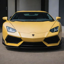 Modify the Lamborghini showing it with creatively designed, visually striking, and clean 'teeth' in the front grill area