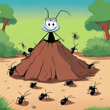 In the cartoon, the character stepped on a pile of fecula left behind by a group of ants.