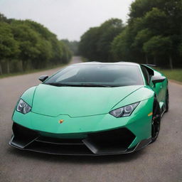 Modify the Lamborghini showing it with creatively designed, visually striking, and clean 'teeth' in the front grill area