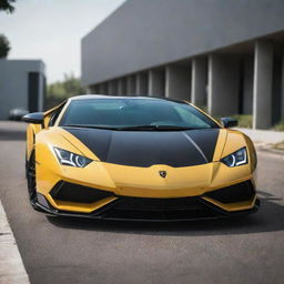 Modify the Lamborghini showing it with creatively designed, visually striking, and clean 'teeth' in the front grill area