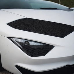 A pristine Lamborghini with creatively designed, gleaming teeth protruding outward from its front grill panel