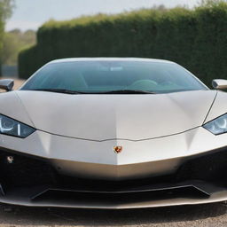 A pristine Lamborghini with creatively designed, gleaming teeth protruding outward from its front grill panel