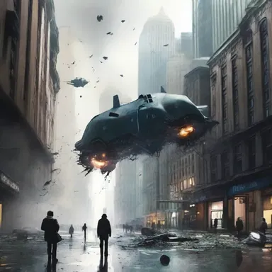In the science fiction novel, the protagonist experienced a daze after witnessing a spaceship crash in the middle of the city.