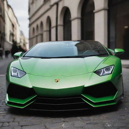 A Lamborghini with oversized, flashy teeth artistically filling its front grill, giving it a unique and audacious aesthetic