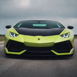 A Lamborghini with oversized, flashy teeth artistically filling its front grill, giving it a unique and audacious aesthetic