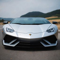 A Lamborghini with oversized, flashy teeth artistically filling its front grill, giving it a unique and audacious aesthetic