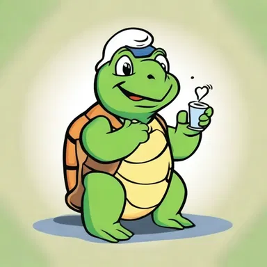 The cartoon character, a wise and celibate turtle, always gives sage advice to the other characters.