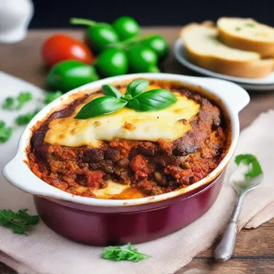 In the magical kingdom of Eldoria, the royal chef prepared a delectable moussaka using enchanted eggplants and mythical ground lamb.