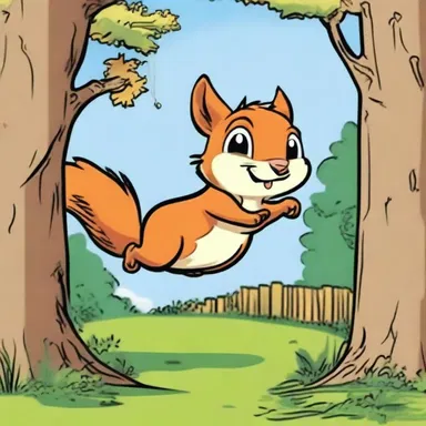 In the comic strip, the mischievous squirrel was shown swinging from the bough of the tree, causing chaos in the garden.