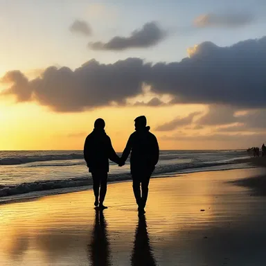 They walked hand in hand on the beach, mesmerized by the oceanic sunset.