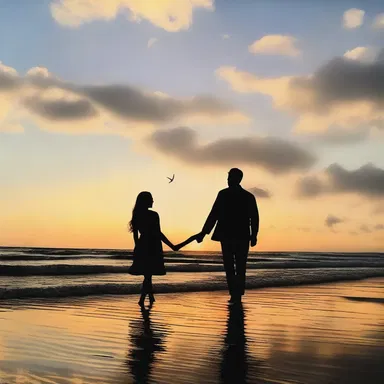 They walked hand in hand on the beach, mesmerized by the oceanic sunset.