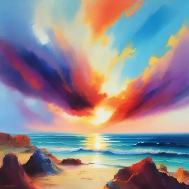 The artist painted a breathtaking landscape with vibrant colors, capturing the oceanic vastness of the horizon.