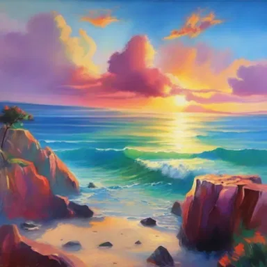 The artist painted a breathtaking landscape with vibrant colors, capturing the oceanic vastness of the horizon.