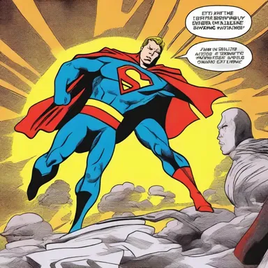 In the comic strip, the superhero struck a dramatic attitude before vanquishing the villain.