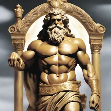In Greek mythology, the god Zeus is often depicted with a powerful and authoritative attitude, symbolizing his position as the ruler of the gods.