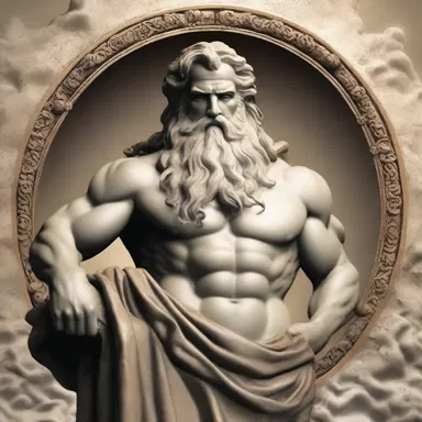 In Greek mythology, the god Zeus is often depicted with a powerful and authoritative attitude, symbolizing his position as the ruler of the gods.