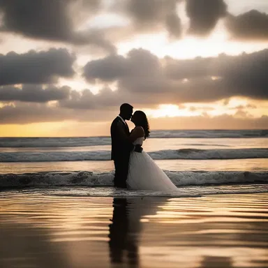 As the sun set over the beach, the couple embraced, their attitudes reflecting their deep love for one another.