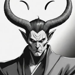 Manga-style illustration of a menacing anime villain with formidable horns