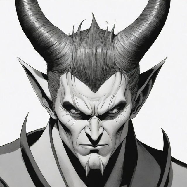 Manga-style illustration of a menacing anime villain with formidable horns