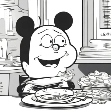 The cartoon character's immoderate appetite was always a source of humor.