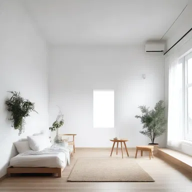 The minimalist house was decorated unimaginatively, with plain white walls and simple furniture.
