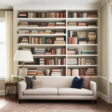 The interior designer added a touch of sophistication to the room by placing a stack of visually appealing fake books on the bookshelf.