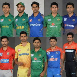 Pakistani cricket players wearing various Indian Premier League (IPL) team jerseys.