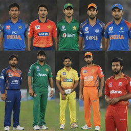 Pakistani cricket players wearing various Indian Premier League (IPL) team jerseys.