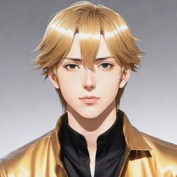 A Manga-style illustration of a male anime protagonist with sleek, shining golden hair