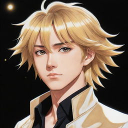 A Manga-style illustration of a male anime protagonist with sleek, shining golden hair