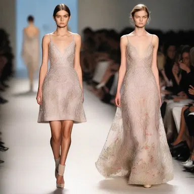 She walked down the runway daintily, showcasing the fine embroidery of the designer's dress.
