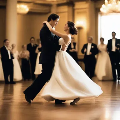 He asked her to dance, leading her daintily across the floor in a graceful waltz.