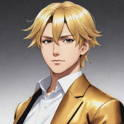 A Manga-style illustration of a male anime protagonist with sleek, shining golden hair