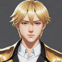 A Manga-style illustration of a male anime protagonist with sleek, shining golden hair