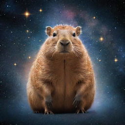 A cosmic deity that embodies capybaras, located amidst the stars with capybara features and celestial aura around it.