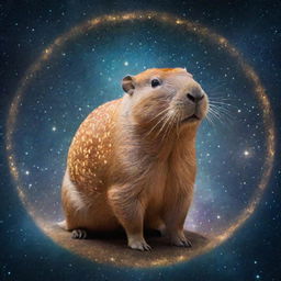 A cosmic deity that embodies capybaras, located amidst the stars with capybara features and celestial aura around it.