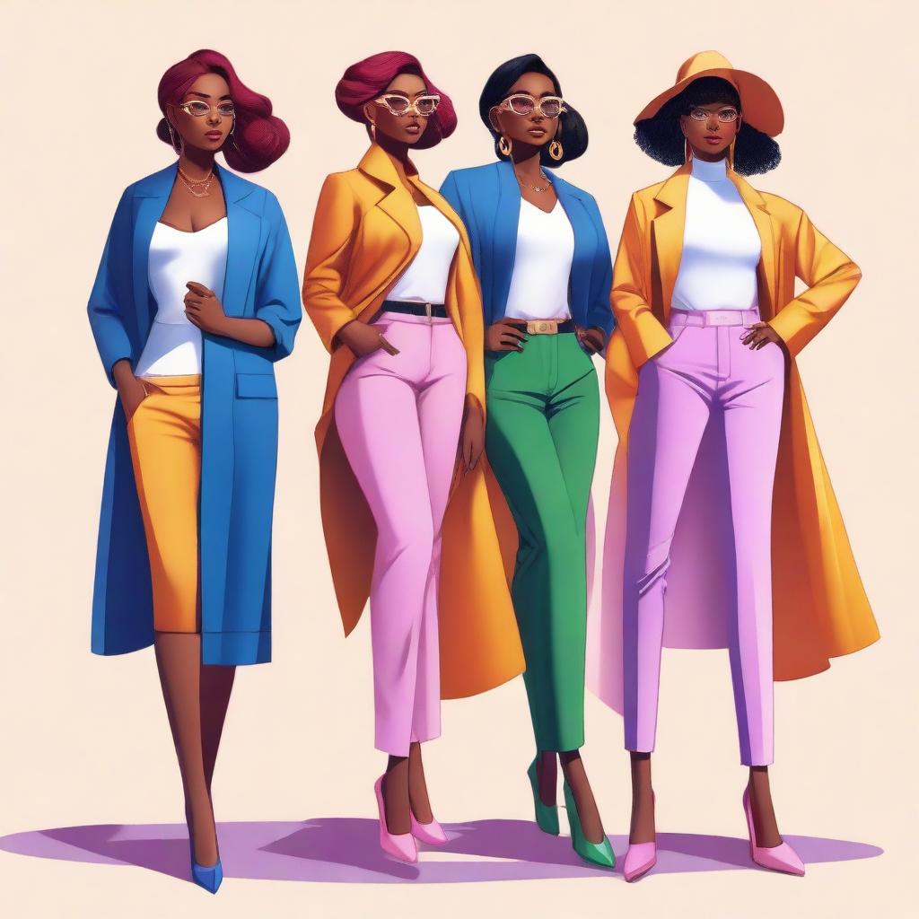 A digital art image showcasing a group of stylish and attractive female characters