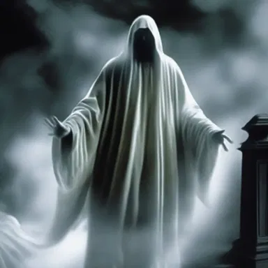 The high-handed ghostly figure hovered above the protagonist, displaying a superior and dismissive attitude towards the living.