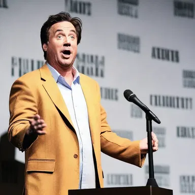 As a joke, the comedian told a story about the dismission of a person's employment in the most humorous and exaggerated way possible.