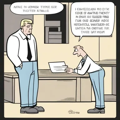 In a comic strip, the character receives a letter of dismission from their job.