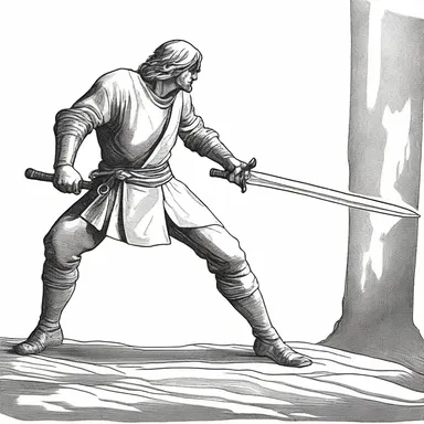 In the epic poem, the hero strives to forge a sword using a mandrel as the axis for the blade.