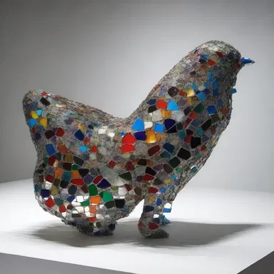 The artist created a stunning and thought-provoking sculpture using various inedible materials like broken glass and metal scraps.
